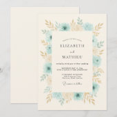Aqua Blue Gentle Spring Wedding 招待状 (正面/裏面)