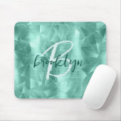 Aqua Blue Geometric Brushed Metal Script Monogram マウスパッド (マウス)