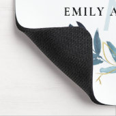 AQUA BLUE GOLD FOLIAGE WATERCOLOR WREATH MONOGRAM マウスパッド (コーナー)