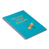 Aqua Blue Gold Follow Your Dreams Dragonfly ノートブック (右側)