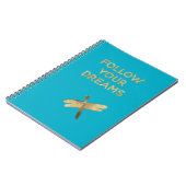 Aqua Blue Gold Follow Your Dreams Dragonfly ノートブック (左側)
