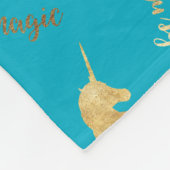 Aqua Blue Gold Magical Unicorn Birthday フリースブランケット (角)