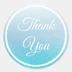 Aqua Blue Gradient and White Thank Youスタンプ ラウンドシール