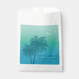 Aqua Blue Gradient Palm Trees Birthday Thank You フェイバーバッグ