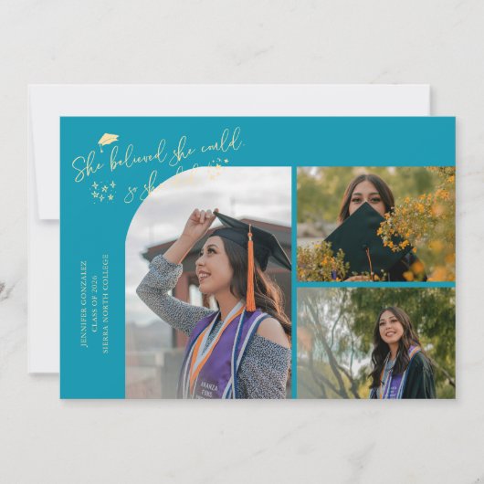 Aqua Blue Graduate She Believed Multi Photo 案内状 (正面)
