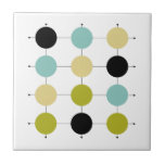 Aqua Blue Green Yellow Black Circles Mid Century タイル<br><div class="desc">This mid century modern ceramic tile is bright and cheerful... add a little fun to your tiling project with this mid mod design featuring avocado green,  aqua blue,  black,  and yellow circles,  on black grid lines.</div>