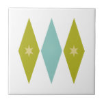 Aqua Blue Green Yellow Diamonds Stars Mid Century タイル<br><div class="desc">This colorful mid century modern ceramic tile features aqua blue and avocado green diamonds,  with yellow colored stars. So fun to add to your tiling project!</div>