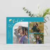 Aqua Blue Hand Written Thank You Multi Photo 案内状 (スタンド正面)