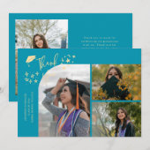 Aqua Blue Hand Written Thank You Multi Photo 案内状 (正面/裏面)