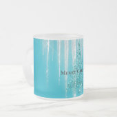 Aqua Blue Icicles Sparkle Christmas Tree フロストグラスマグカップ (正面左)