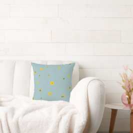 Aqua Blue Japanese Dandelion Floral Pattern クッション