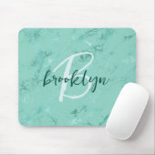 Aqua Blue Marble Foil Script Monogram マウスパッド (マウス)