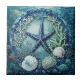 Aqua blue Marine Life Starfish Coral Reef Seashell タイル (正面)