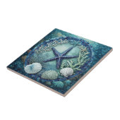 Aqua blue Marine Life Starfish Coral Reef Seashell タイル (側面)