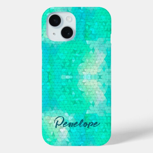 Aqua Blue Mermaid Skin Mosaic Pattern with Name  Case-Mate iPhoneケース (裏面)