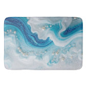 Aqua Blue Pearl Marble Elegant Ocean Wave Fluid バスマット (正面)
