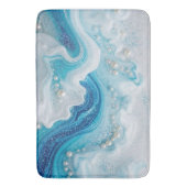 Aqua Blue Pearl Marble Elegant Ocean Wave Fluid バスマット (正面縦)