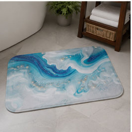 Aqua Blue Pearl Marble Elegant Ocean Wave Fluid バスマット