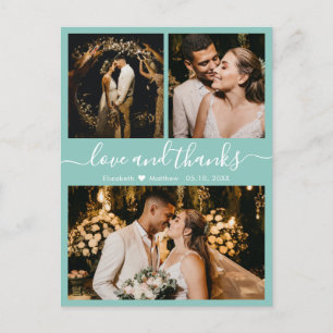 Aqua Blue Photo Collage'結婚s Thank Youポストカード ポストカード
