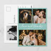 Aqua Blue Photo Collage'結婚s Thank Youポストカード ポストカード (正面/裏面)