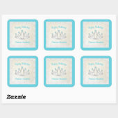 Aqua Blue Princess Tiara Birthday Party Stickers スクエアシール (シート)