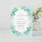 Aqua Blue Pristine Floral Wedding 招待状 (スタンド正面)