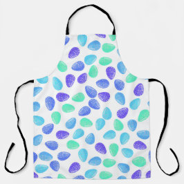 AQUA BLUE PURPLE WATERCOLOR EASTER EGGS エプロン