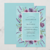 Aqua Blue Romantic Lavender Wedding 招待状 (正面/裏面)