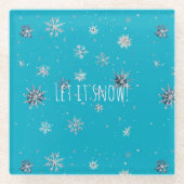 Aqua Blue Silver White Christmas Snowflakes ガラスコースター (正面)