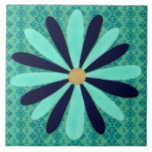 Aqua Blue Southwestern Style Flower Art Decorative タイル (正面)