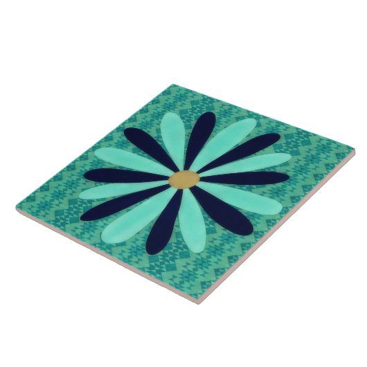 Aqua Blue Southwestern Style Flower Art Decorative タイル (側面)