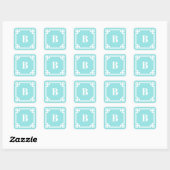 Aqua Blue Square Greek Key Border Monogrammed スクエアシール (シート)
