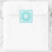 Aqua Blue Square Greek Key Border Monogrammed スクエアシール (バッグ)