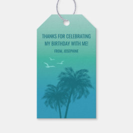 Aqua Blue Summer Sky Palm Trees Birthday Thank You ギフトタグ