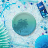Aqua Blue Tropical Palm Trees Happy Birthday ペーパープレート (パーティー)