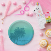 Aqua Blue Tropical Palm Trees Happy Birthday ペーパープレート (パーティー)