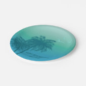 Aqua Blue Tropical Palm Trees Happy Birthday ペーパープレート (アングル)