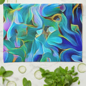 Aqua Blue Turquoise Abstract Art Kitchen Towel キッチンタオル (折り畳み)