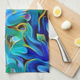 Aqua Blue Turquoise Abstract Art Kitchen Towel キッチンタオル