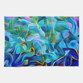 Aqua Blue Turquoise Abstract Art Kitchen Towel キッチンタオル (横)
