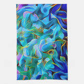 Aqua Blue Turquoise Abstract Art Kitchen Towel キッチンタオル (縦)