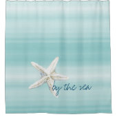 Aqua Blue White Beach Starfish       シャワーカーテン (正面)