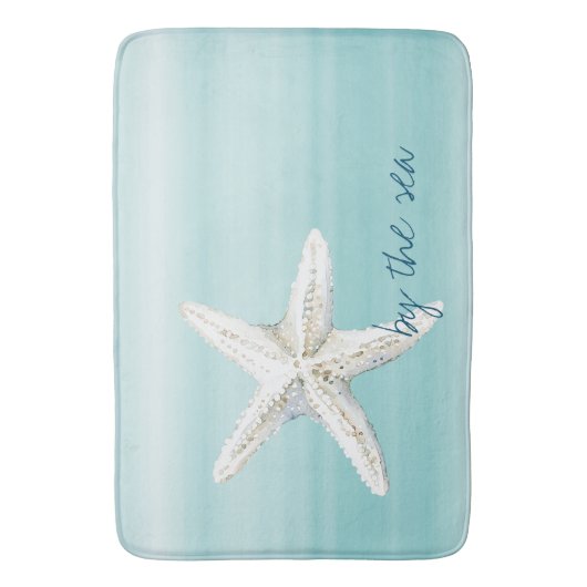 Aqua Blue White Beach Starfish       バスマット (正面縦)