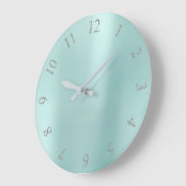 Aqua BlueGlitter Grey Silver US UK Numbers ラージ壁時計 (傾斜)