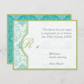 Aqua BlueToileクローバーRSVP応答カード 出欠カード (正面/裏面)