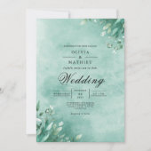 Aqua Botanical Leaf Elegance Wedding 招待状 (正面)