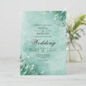 Aqua Botanical Leaf Elegance Wedding 招待状 (スタンド正面)