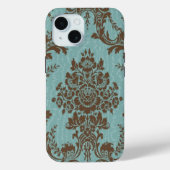 Aqua brown damask Case-Mate iPhoneケース iPhone 15ケース (裏面)