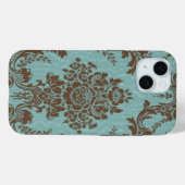 Aqua brown damask Case-Mate iPhoneケース iPhone 15ケース (裏面 (横))