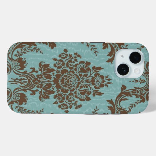 Aqua brown damask Case-Mate iPhoneケース iPhone 15ケース (裏面 (横))